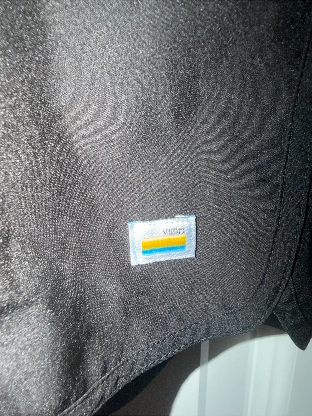 Vuori Black Shorts 5” Yellow & Blue Logo Patch